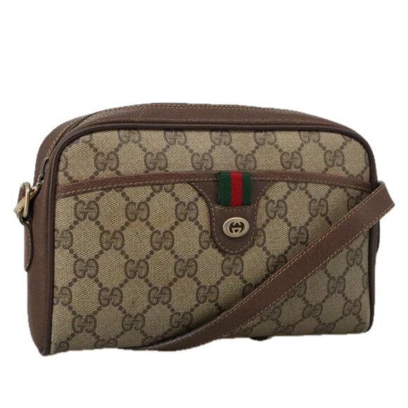 GUCCI GG Supreme Web Sherry Line Shoulder Bag PVC Beige - Picture 1 of 16